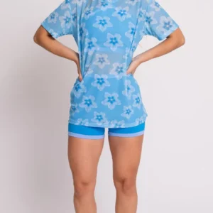 Blusão Tule Flores Azul